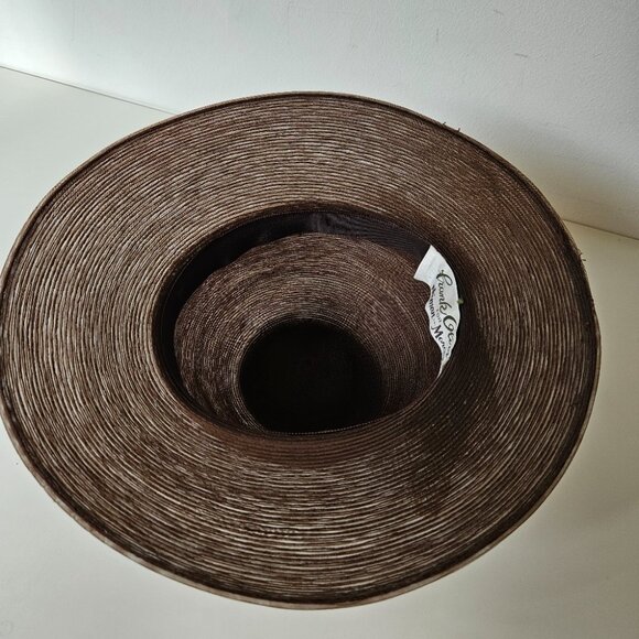 VTG Frank Olive for Neiman Marcus Hat Women's Sz Small Sheer Brown Blow - Picture 6 of 6